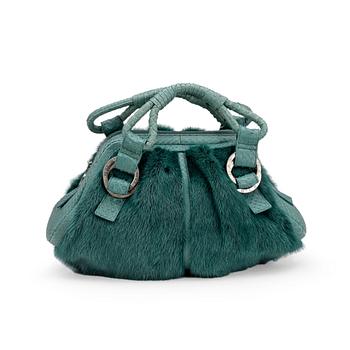 776. BVLGARI, a green mink and phyton purse.