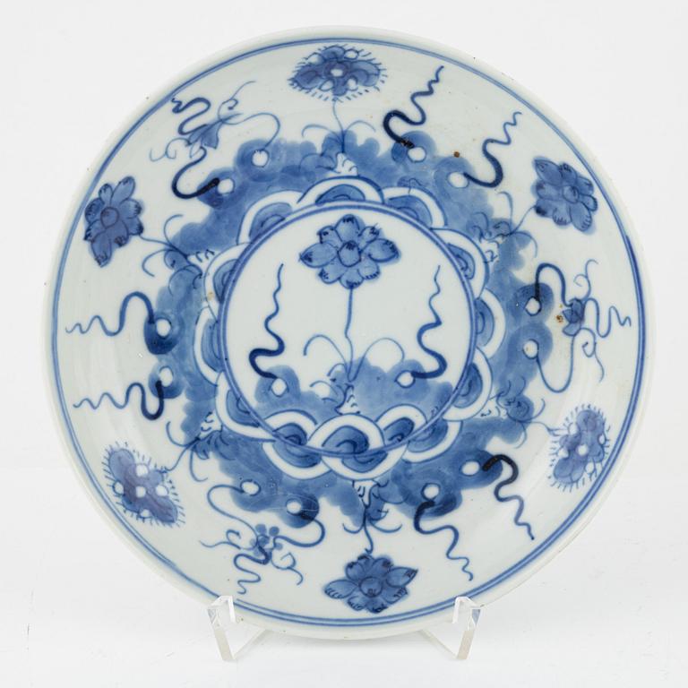 13 blue and white porcelain dishes, China, late Qingdynasty.