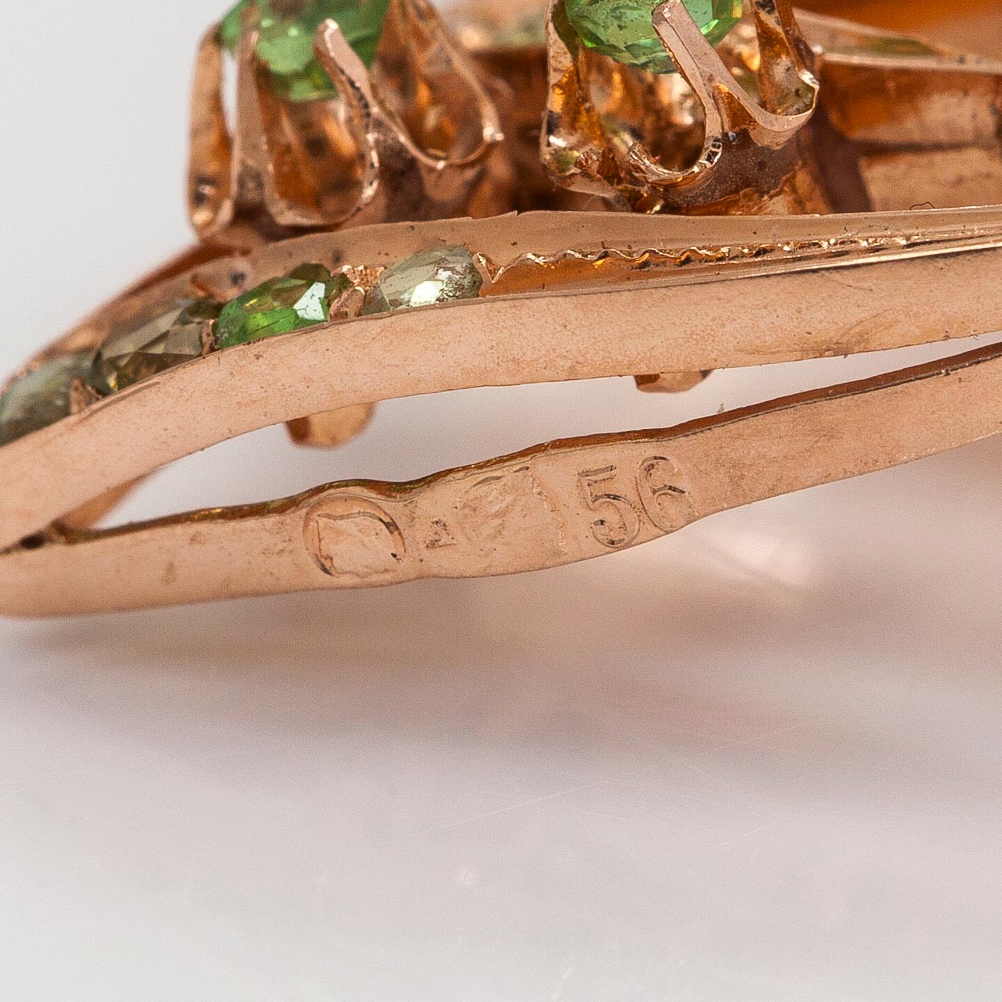 Pendant, faceted demantoids, 14K gold, Moscow, early 20th century.