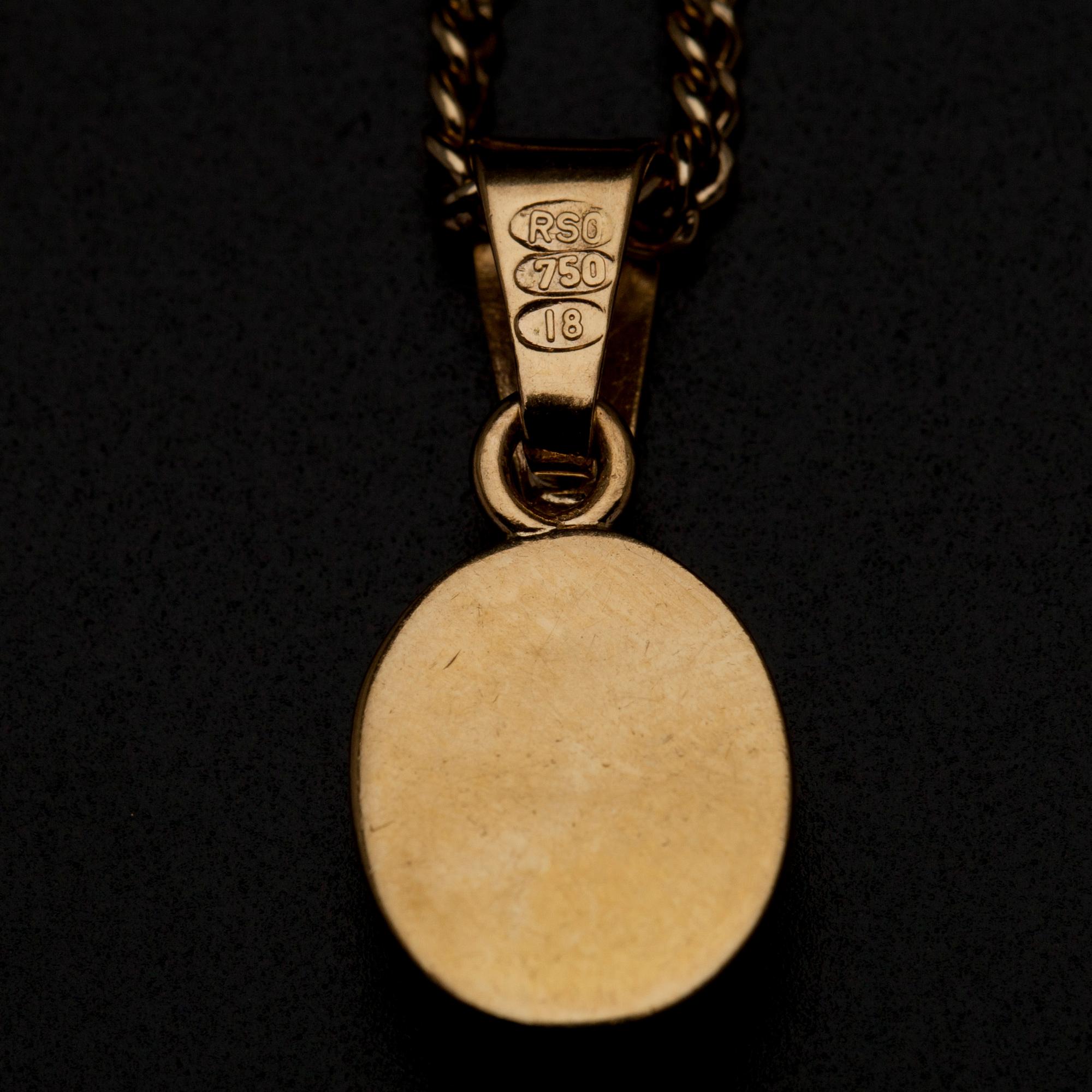 ÖRHÄNGEN och HÄNGSMYCKE, guld 14/18K, cabochonslipade spektroliter, finska stämplar 1986. Vikt tot. 7,8 g.