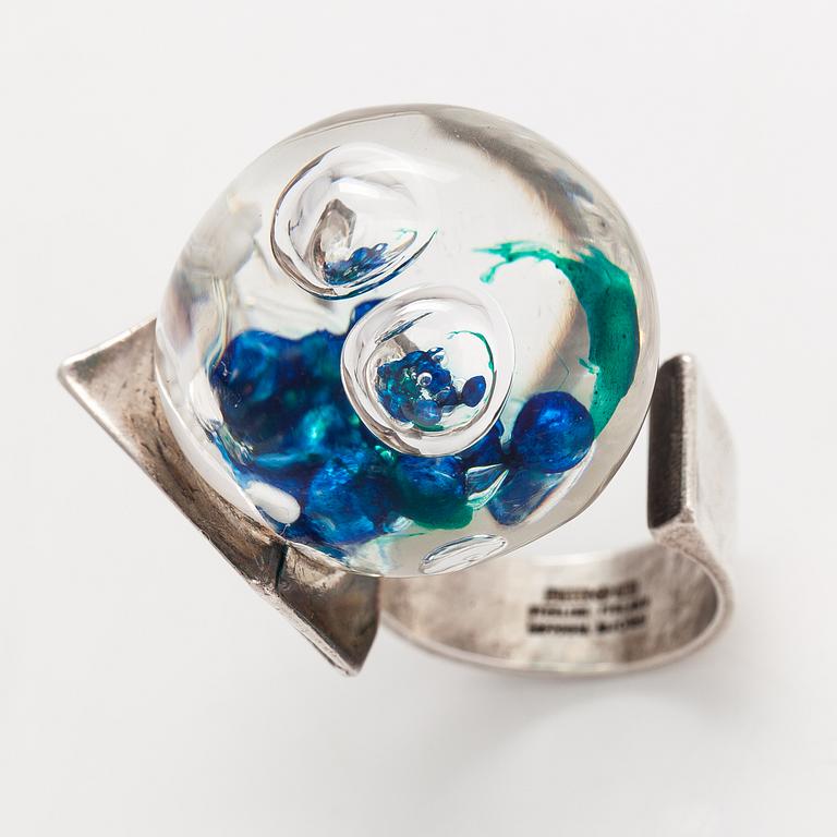 Björn Weckström, "Petrified lake", a sterling silver and acrylic ring. Lapponia 1973.