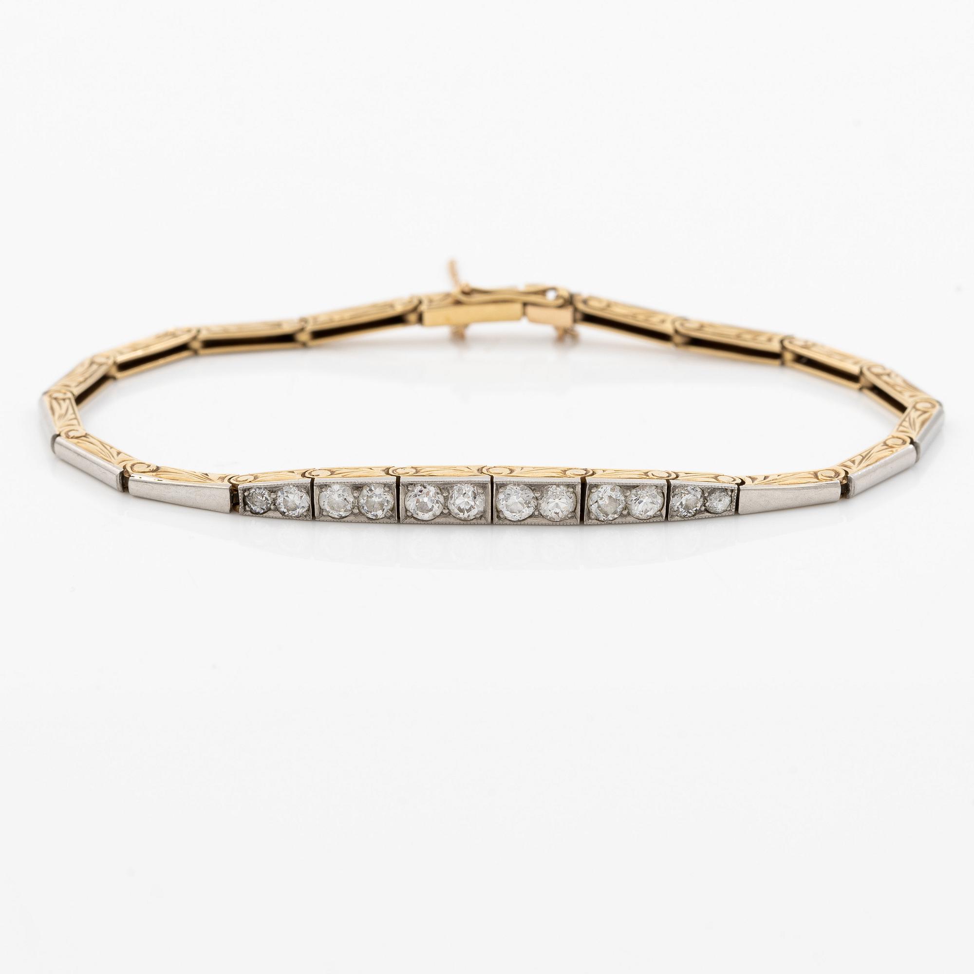 Bracelet, 14K gold with old-cut diamonds.