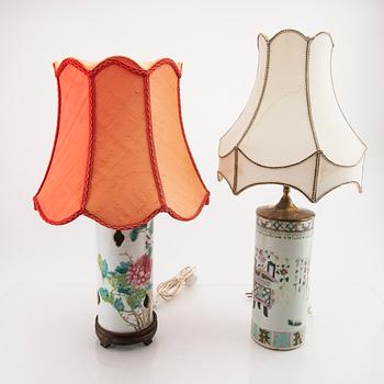 A set of two Chinese porcelain table lamps 19th/20th century.