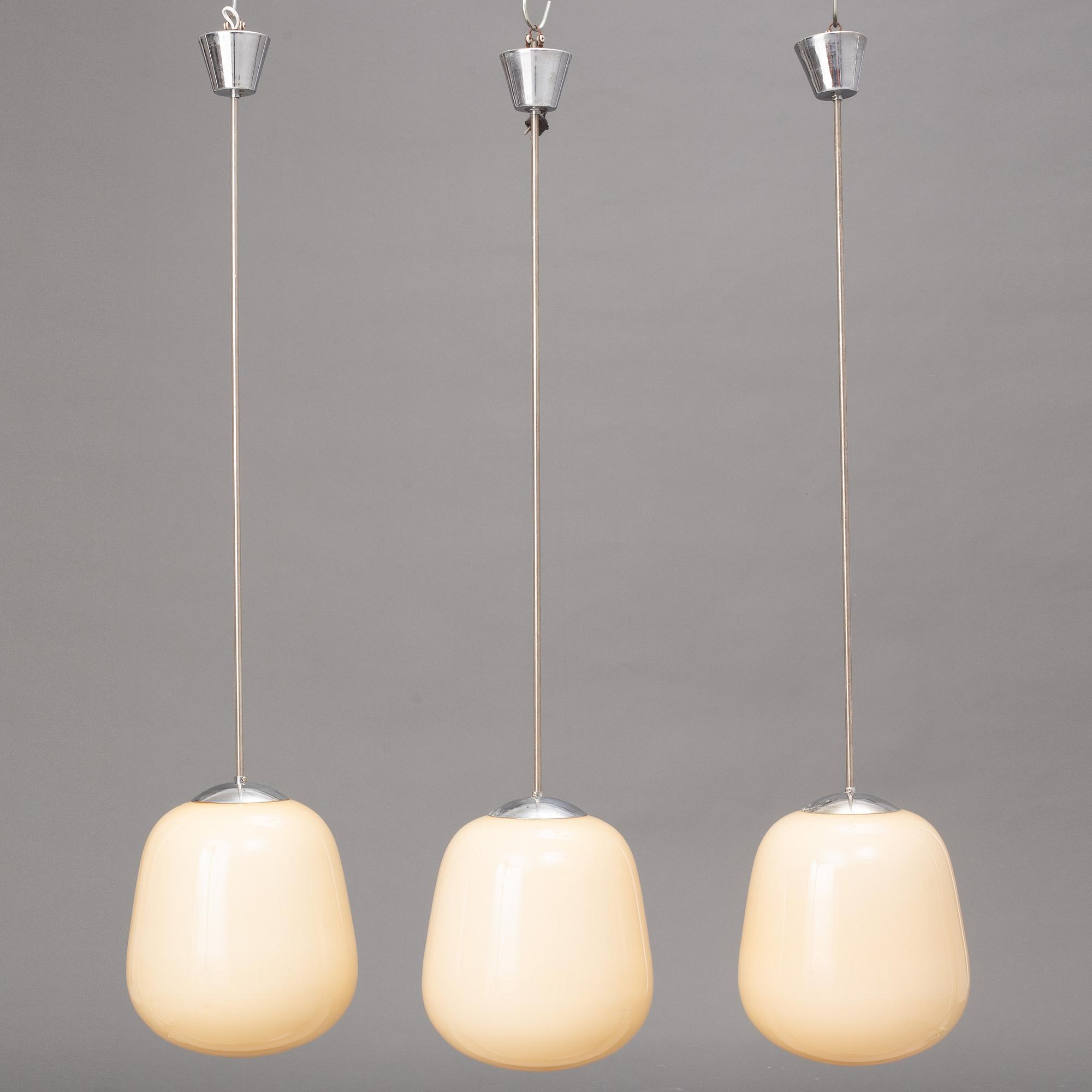 Asea, a set of three ceiling lamps, Swedish Modern, 1940s.