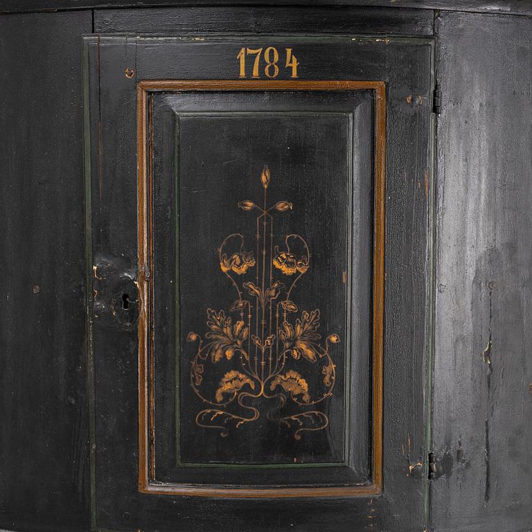 Corner cabinet, folk art, dated 1784.