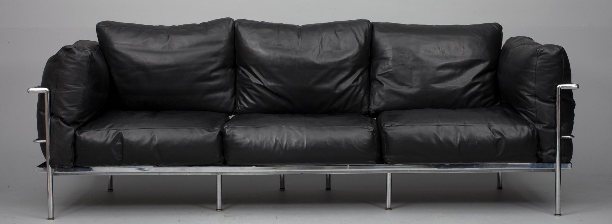 SOFFA, skinn och förkromad metall, 1980-tal.
