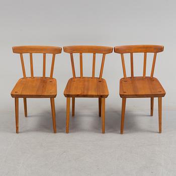 Three pieces of Carl Malmsten chairs in pinewood, 20th century.