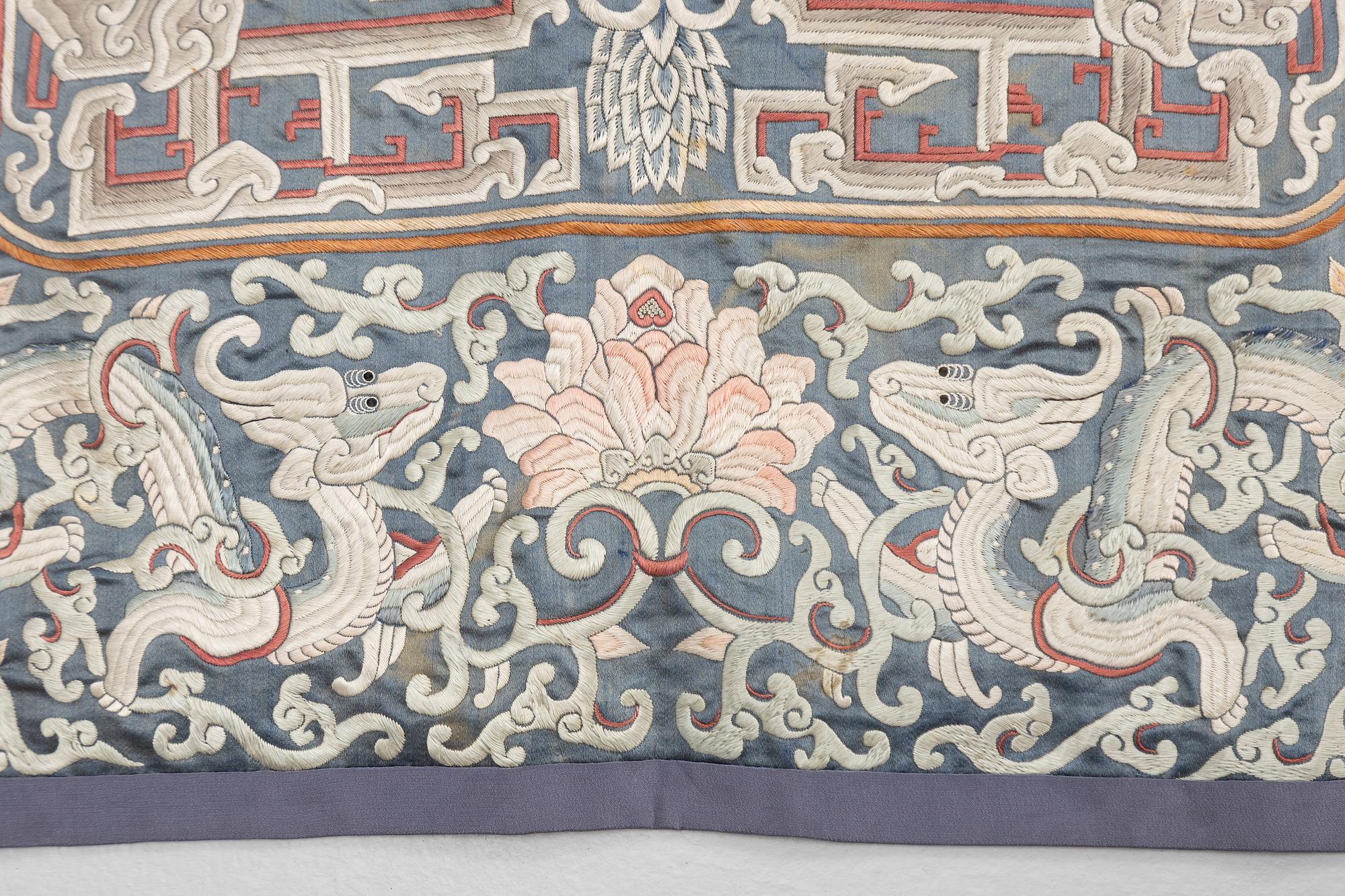 A Chinese silk embroidery, late Qing dynasty.
