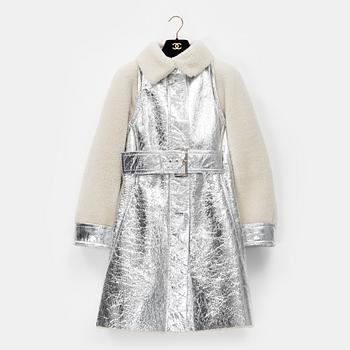 Chanel, coat, silver coloured lamb fur, size 34.