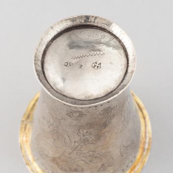 A Swedish 18th century parcel-gilt silver beaker, maker's mark Johan Pettersson Berg, LNorrköping, 1763.