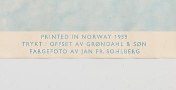 A vintage poster, 'Norge', Landslaget for reiselivet i Norge, Norges Statsbaner, 1958.