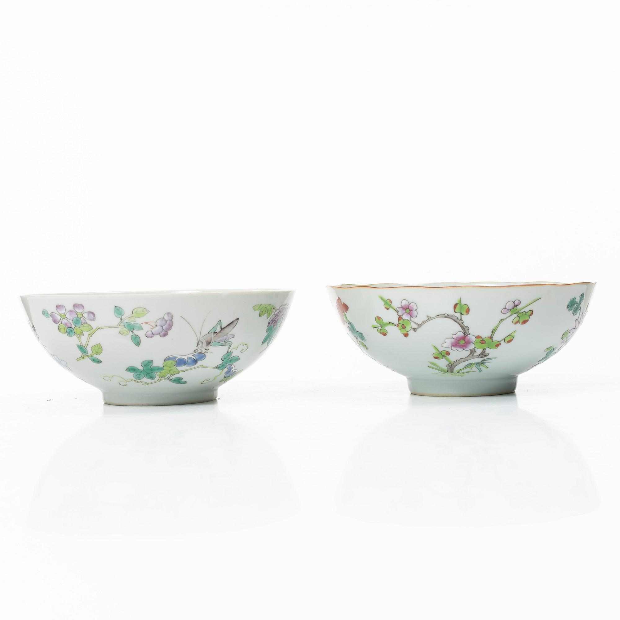 Skålar, två stycken, porslin. Sen Qingdynasti/tidigt 1900-tal.