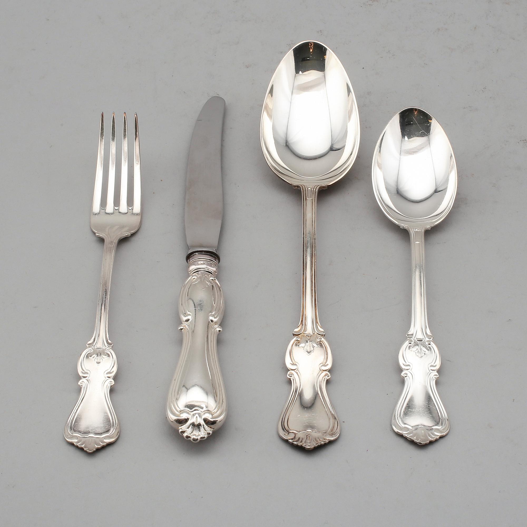 BESTICKSERVIS, 39 delar, silver, "Olga", GAB, Stockholm, 1960-tal. Total vikt ca 2166 g.