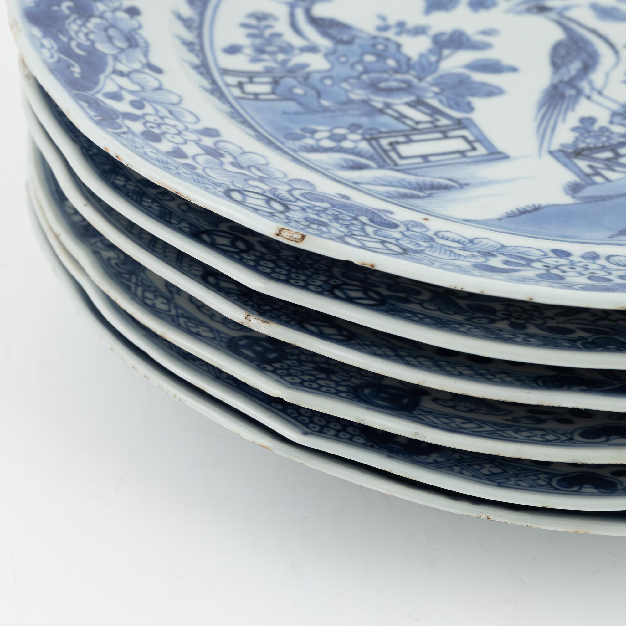 Tallrikar, 6 st, kompaniporslin, Kina, Qingdynastin, Qianlong (1736-95).