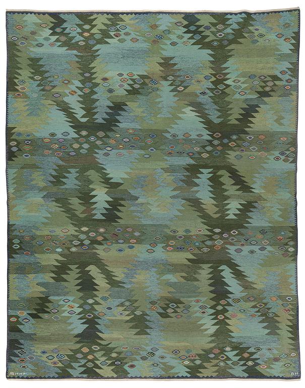 Barbro Nilsson, a 'Tånga blå',  tapestry weave carpet, c. 345 x 277 cm, signed AB MMF BN.