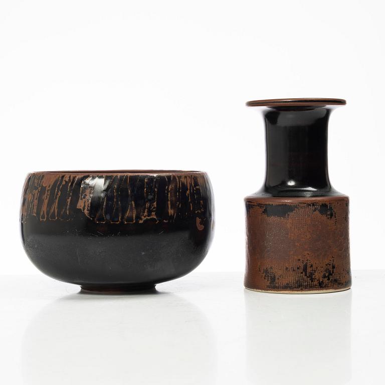 Stig Lindberg, a stoneware bowl and vase, Gustavsberg Studio, Sweden, 1974.