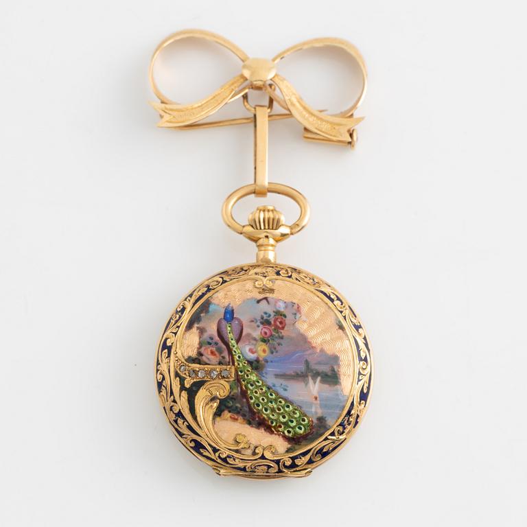 Pocket watch, 18K gold enamel, 29,5 mm.