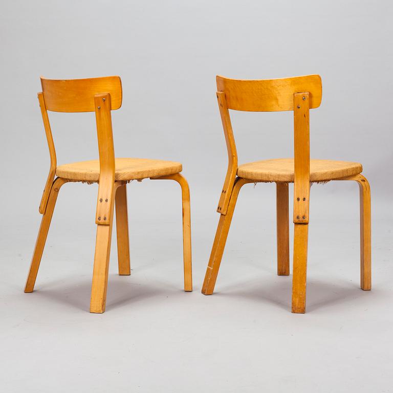 Alvar Aalto, stolar, 2 st, modell 69, Artek 1960-tal.