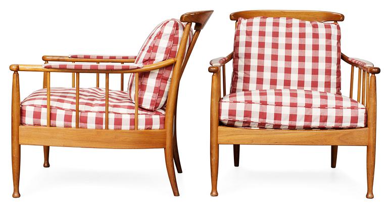 A pair of Kerstin Hörlin Holmquist mahogany easy chairs "Skrindan", OPE-möbler.