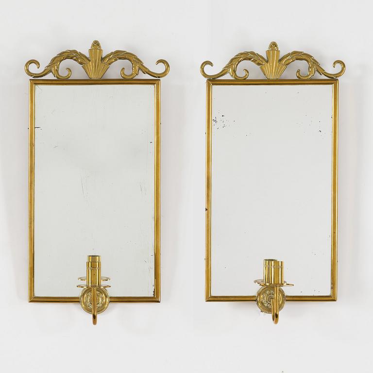 LARS HOLMSTRÖM, a pair of Swedish Grace brass wall-sconces, Lars Holmström Arvika,1920-30's.