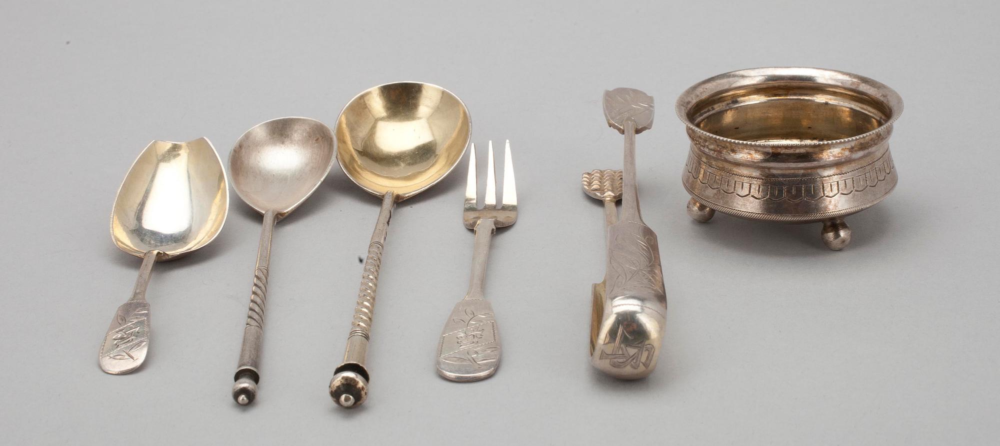 PARTI SILVER, 6 delar. 84 silver Moskva Ryssland 1896-1908. Vikt 139 g.