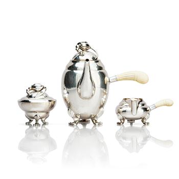443. Georg Jensen, kaffeservis, 3 delar, sterling silver, "Magnolia/Blossom", Köpenhamn 1933-44.
