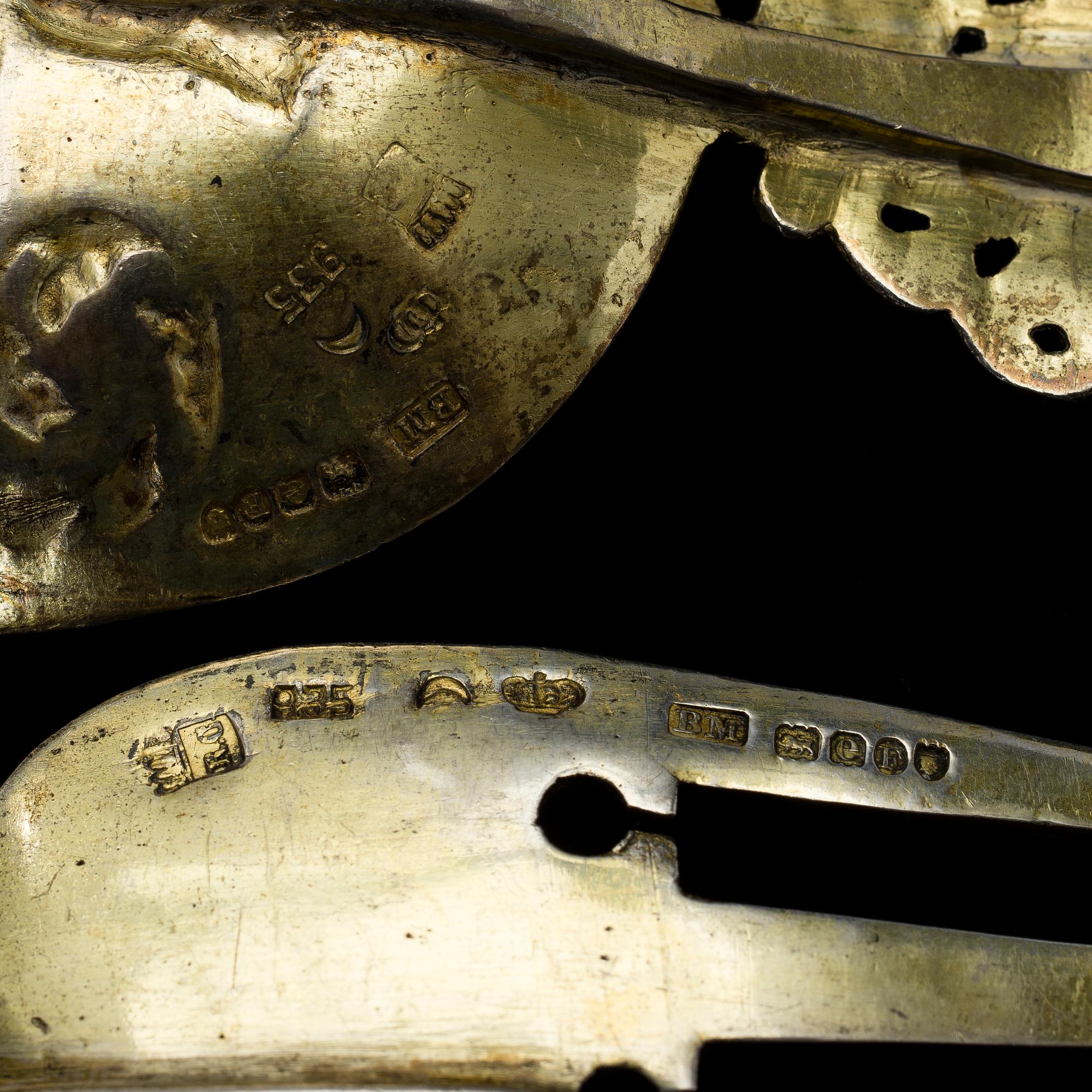 SERVERINGSBESTICK, silver (935), Tyskland, engelska importstämplar London 1900. Vikt 312 g.