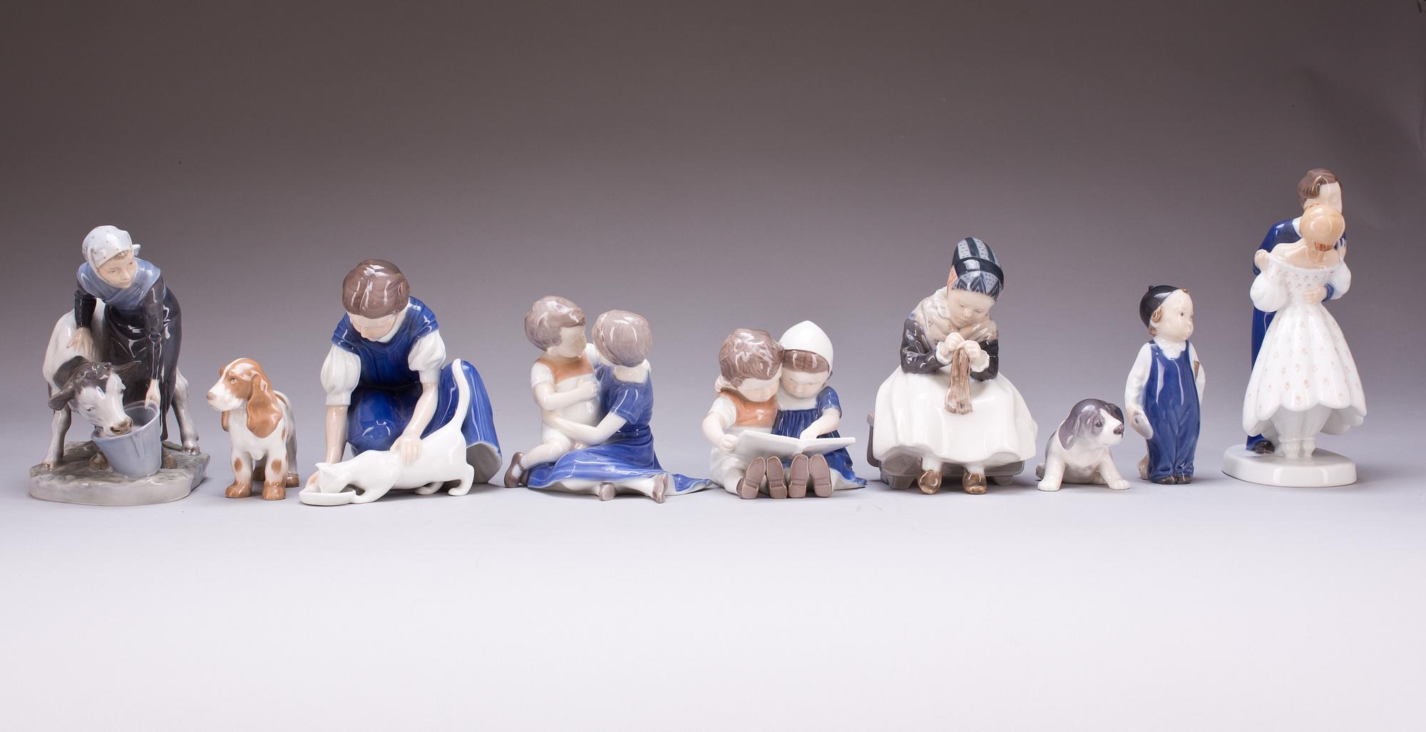 PARTI FIGURINER, 9 st, Royal Copenhagen samt Bing & Gröndahl, Danmark.
