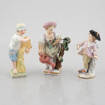 13 Rococo-style porcelain figurines, including Meissen, KMP & Sitzendorf, Germany, 19th-20th century.