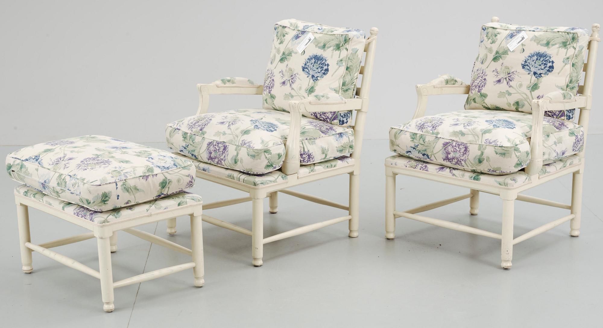 FÅTÖLJER ett par samt PALL, "Gripsholmsmodell", 1900-talets slut.