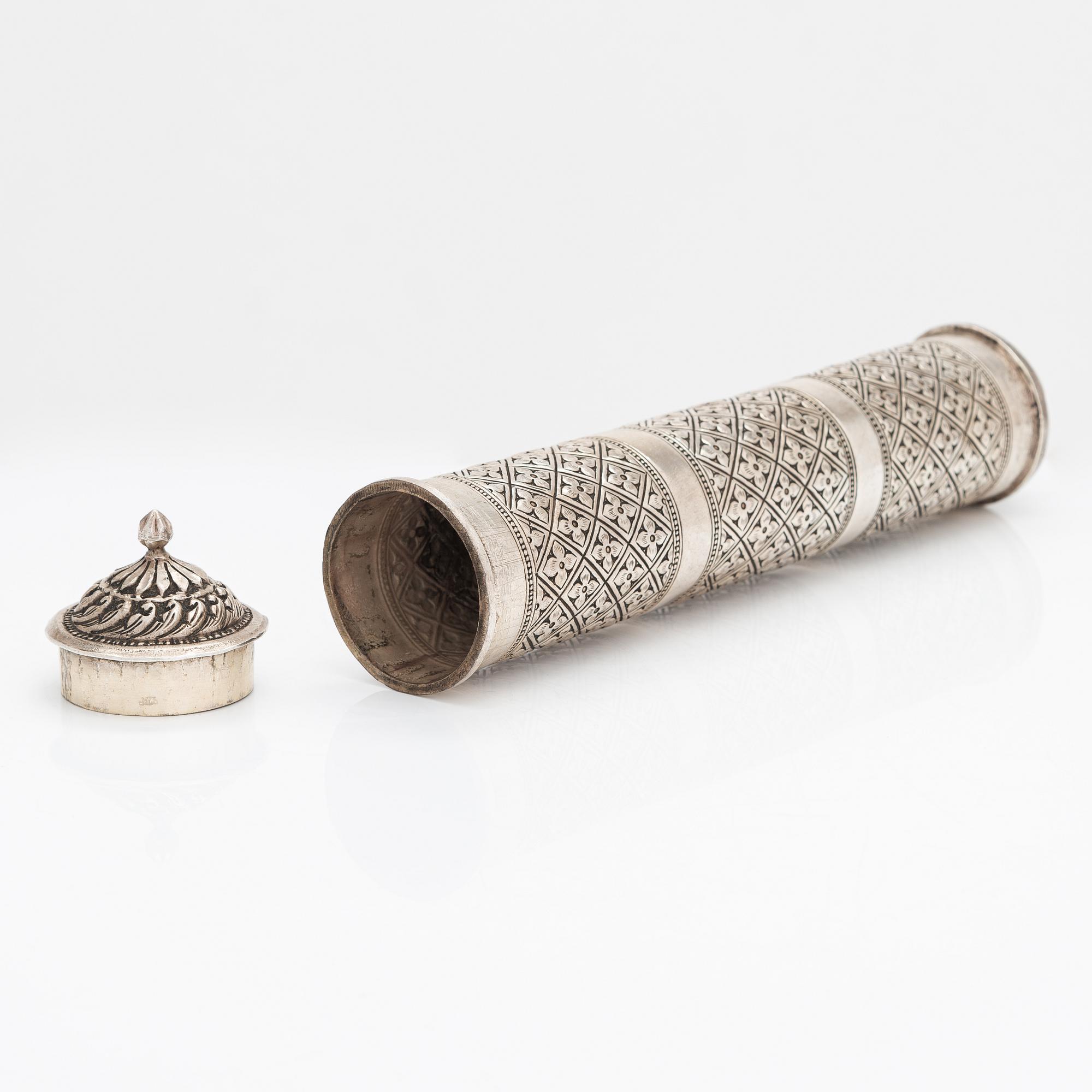 A silver incense sticks container, 20th century.