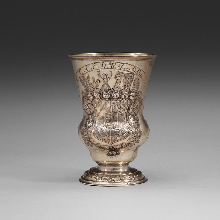 A Polish 18th century parcel-gilt beaker, unidentified makers mark, Breslau 1746-1758.