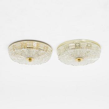 Carl Fagerlund, two similar ceiling lamps, Orrefors, second half of the 20th century.