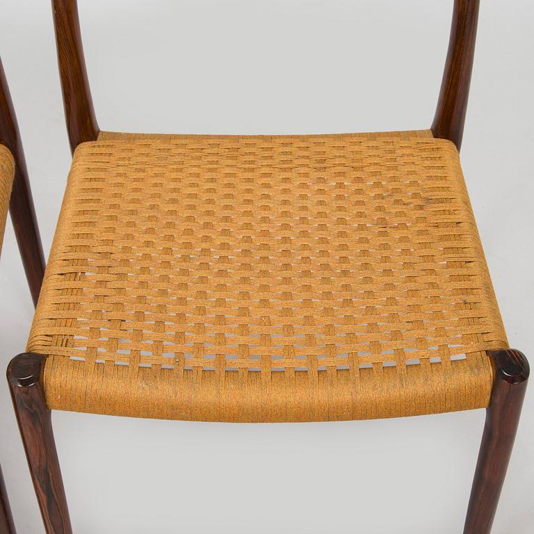 Niels Otto Møller, tuoleja, 6 kpl,  "77", J.L. Møllers Møbelfabrik, Tanska 1900-luvun puoliväli.