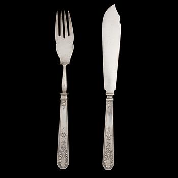 FISH CUTLERY 12+12, silver, Fabergé, Moscow early 20th century, total weight 1754 g.