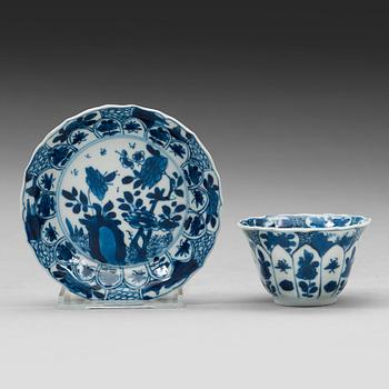 A set of nine blue and white cups with stands, Qing dynasty, Kangxi (1662-1722).