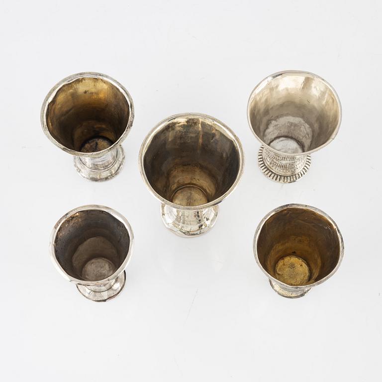 Five Swedish Silver Beakers, including mark of Elias Petter Modin, Sundsvall  1815,