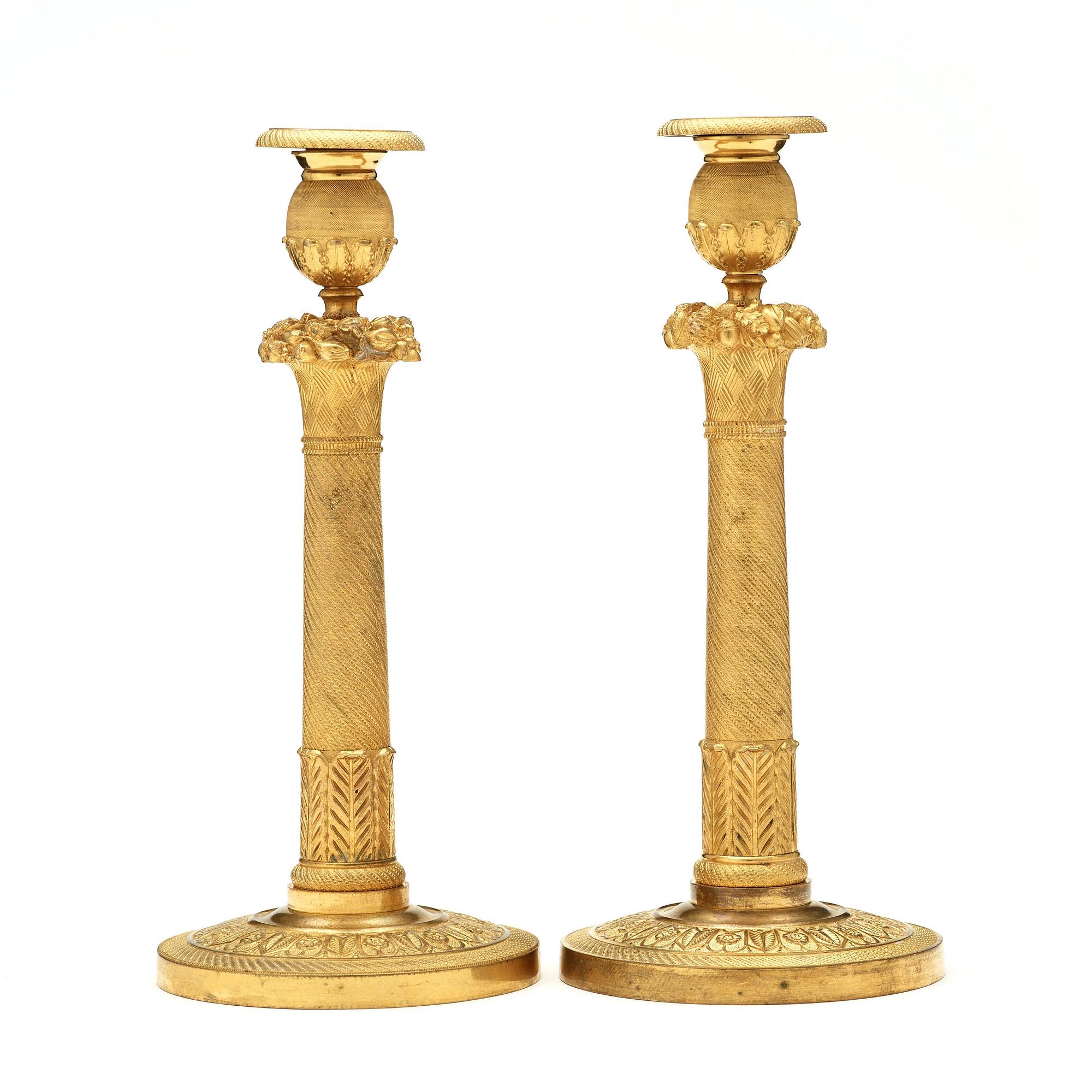 LJUSSTAKAR, ett par, signerade "GF", Frankrike, 1800-talets början, Empire.