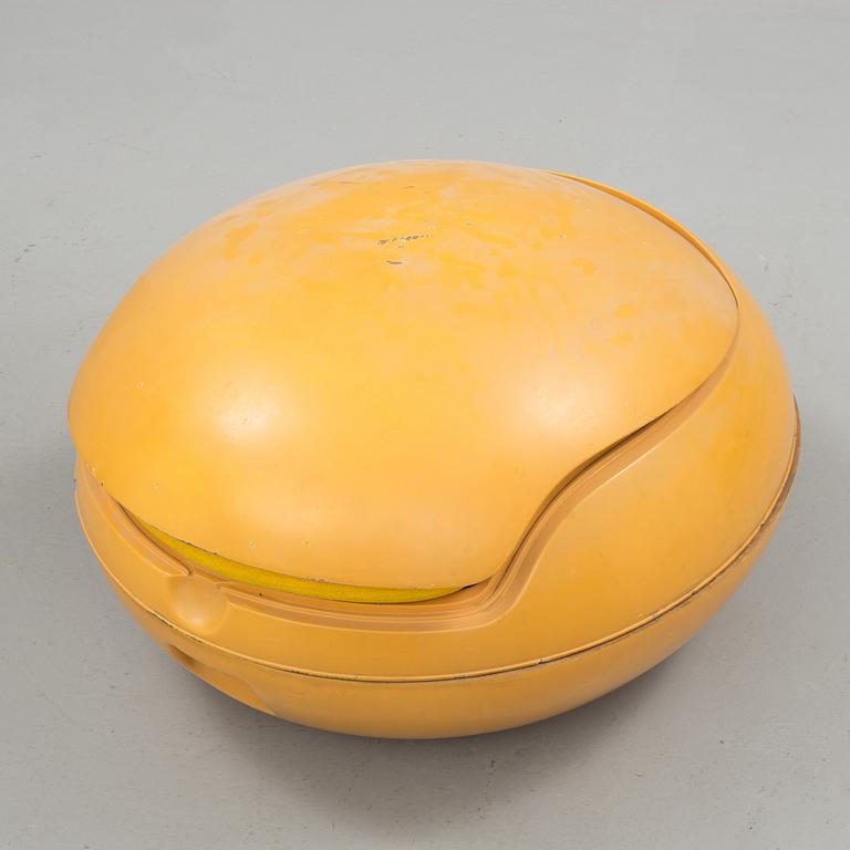 a"Garden egg" armchair and a table by Peter Ghyczy, Reuter Products, designed 1968.