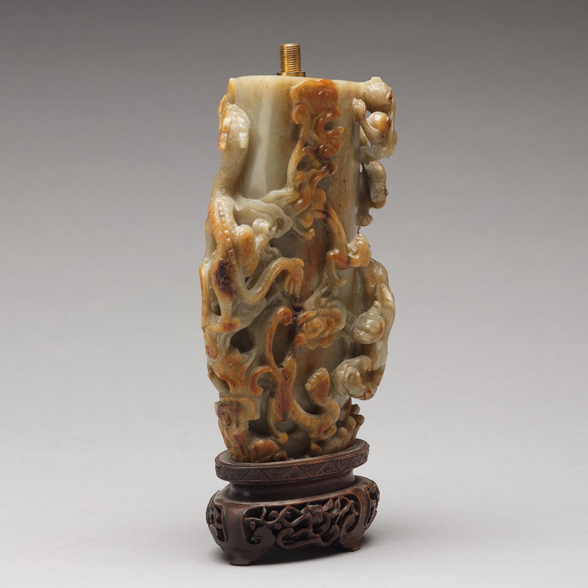 A sculptured stone vase, presumably late Qing dynasty.