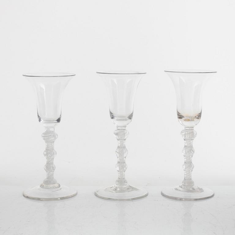 A set of eight wine glasses (6+2), England, 18th / 19th Century.