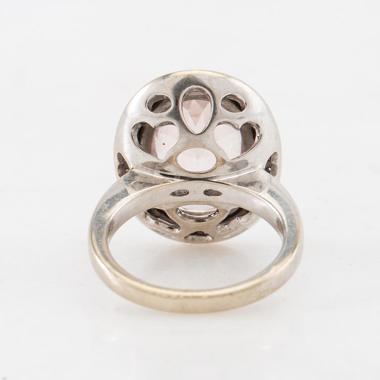 Ring, 14K white gold, morganite and diamonds.