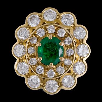 An emerald, app. 1 ct, and diamond ring, app. 2 cts.