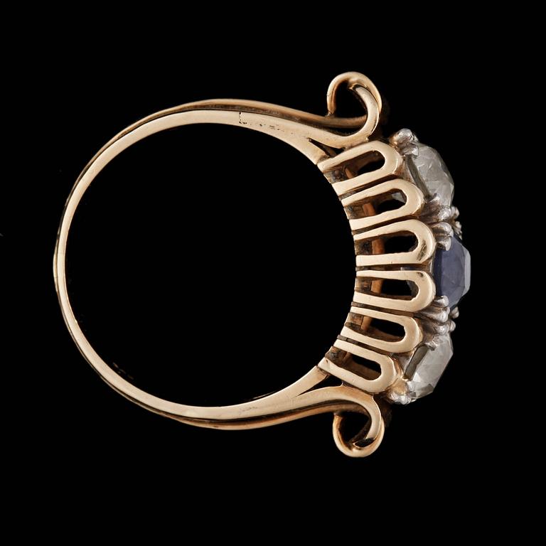 A sapphire and old-cut diamond ring.