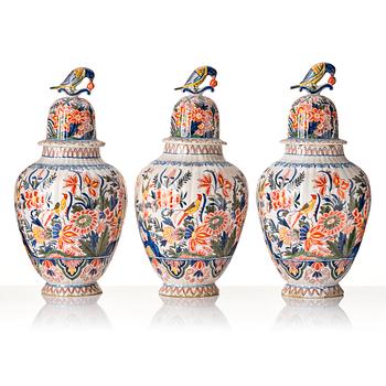 A Dutch five-piece faience garniture, Delft, late 18th Century.