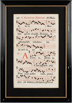 GRAVYRER, 2 st, noter/missaleblad, antika.