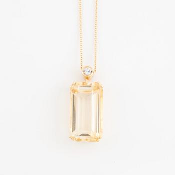 Emerald cut citrine and brilliant cut diamond necklace.