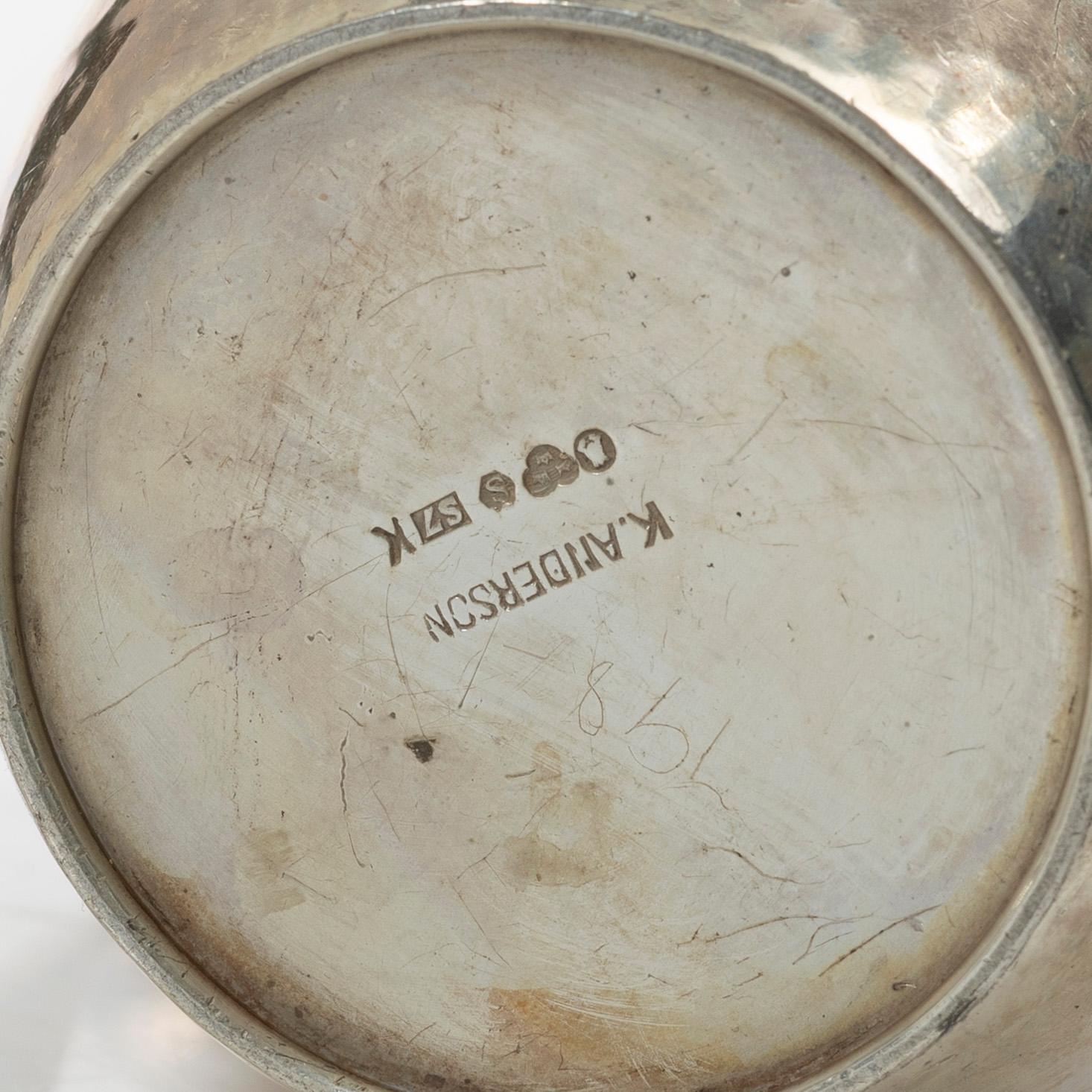 Kaffeservis, 3 delar, silver, K. Andersson, 1920, samt bricka, Carlson K & E, 1955.