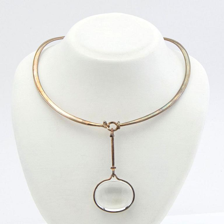 Vivianna Torun Bülow-Hübe, necklace, silver, with two pendants in rock crystal and onyx, by Georg Jensen.