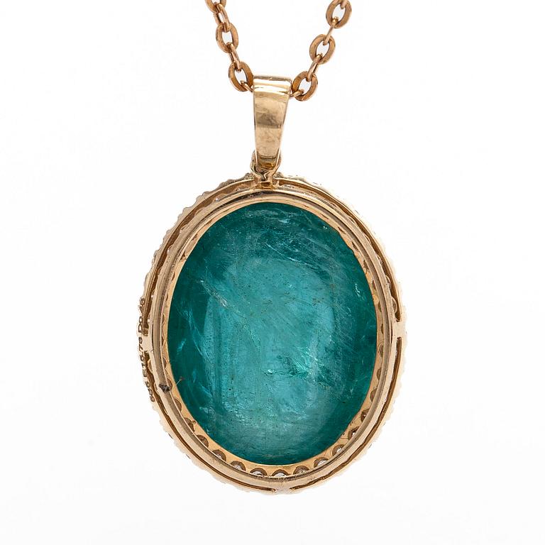 A 14K gold necklace with emerald and diamonds. With IGI certificate.